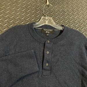 Banana‎ Republic Baruffa Henley Navy Blue Knit Long Sleeve Men's Size Large